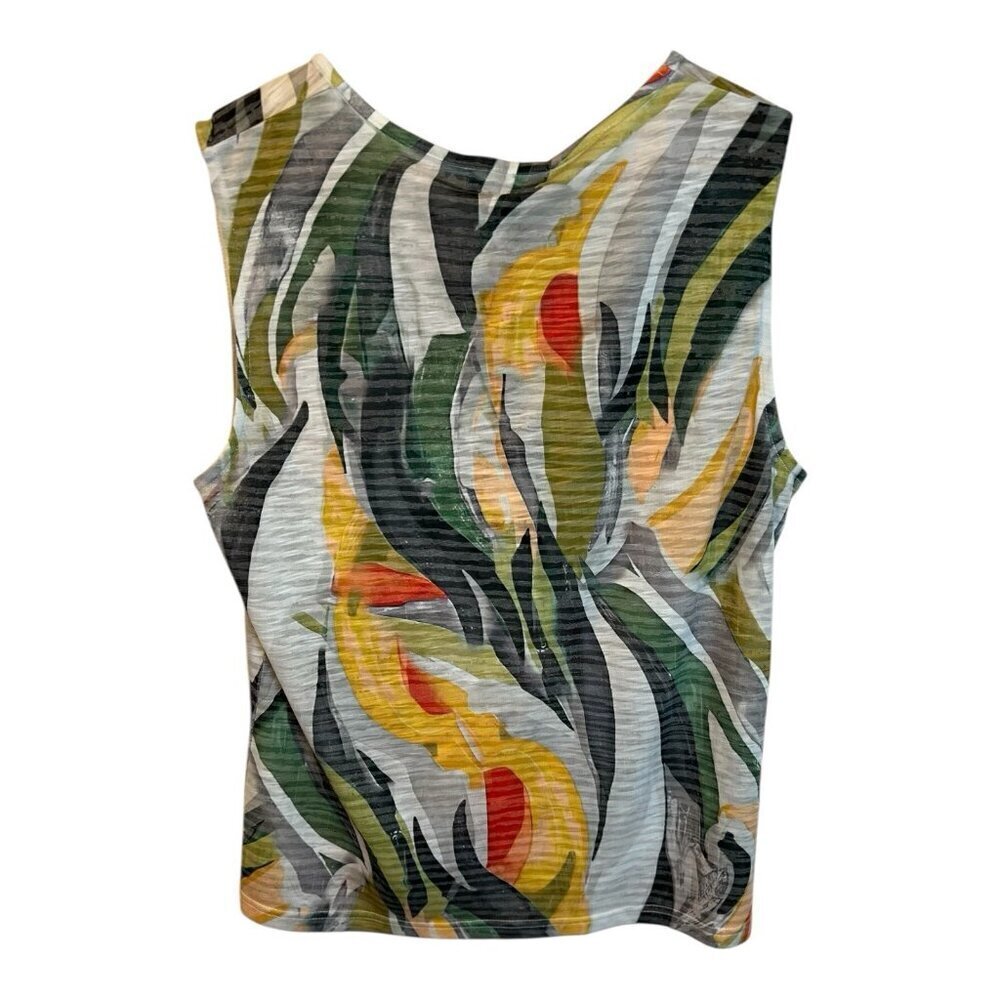 Papa Vancouver Sleeveless Tropical Print Top Medium V-Neck Floral Green Gold - Picture 3 of 4